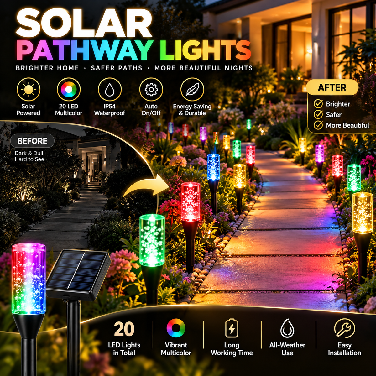 🔥 Limited 50% OFF 🔥 Solar Pathway Lights Outdoor Crystal Bubble